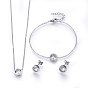 304 Stainless Steel Jewelry Sets, Pendant Necklaces & Stud Earrings & Bracelets, with Cubic Zirconia, Flat Round