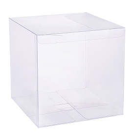Foldable Transparent PVC Boxes, for Craft Candy Packaging, Wedding, Party Favor Gift Boxes, Square