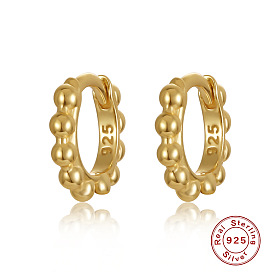 925 Sterling Silver Beaded Hoop Earrings for Women - European and American Style Jewelry