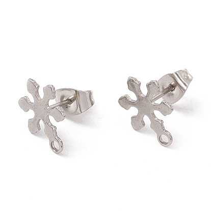 201 Stainless Steel Stud Earring Findings, with Ear Nuts and 304 Stainless Steel Pins, with Horizontal Loops, Snowflake