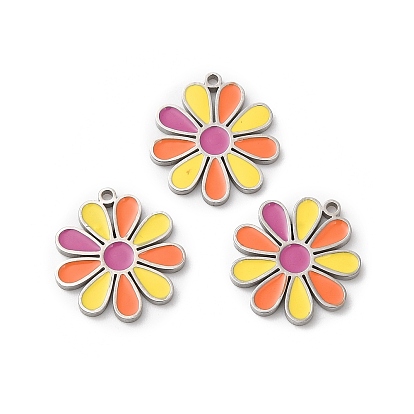 316L Surgical Stainless Steel Pendants, with Enamel, Flower Charm
