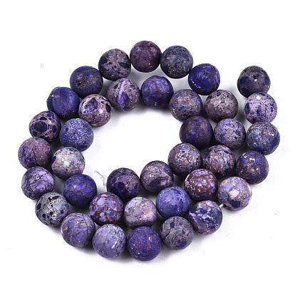 Natural American Turquoise Beads Strands, Dyed & Heated, Frosted, Round