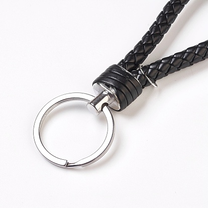 Braided PU Leather Keychain, with Platinum Plated Iron Findings, 130mm