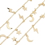 Brass Cable Chains, with Star & Moon & Lightning Charms, Unwelded, with Spool