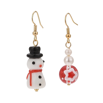 4 Sets 4 Styles Lampwork & Alloy Enamel Dangle Earrings Set, Snowflake & Gift & Christmas Tree & Santa Claus Brass Earrings for Women