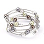 Five Loops Fashion Wrap Bracelets, with Shell Pearl Beads, 304 Stainless Steel Beads and Steel Memory Wire