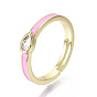 Adjustable Brass Micro Pave Clear Cubic Zirconia Finger Rings, with Enamel, Nickel Free, Teardrop, Real 16K Gold Plated