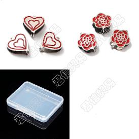Unicraftale 8Pcs 2 Style 304 Stainless Steel Snap on Bails, with Enamel, Plum Blossom & Heart, Red