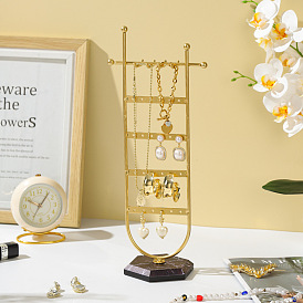 Présentoirs à bijoux en fer à trous, 24-crochet marbre imprimé hexagone base en plastique support organisateur de bijoux, pour le collier, affichage de bracelet, décorations pour la maison