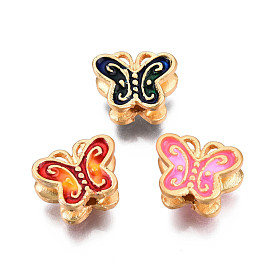 Alloy Enamel Beads, Matte Style, Cadmium Free & Lead Free, Matte Gold Color, Butterfly
