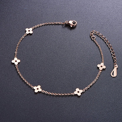 Shegrace magnifique bracelet de cheville en acier titane, avec des fleurs (rallonges de chaîne de style aléatoire)