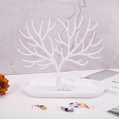Jewelry Organizer Stand, Reindeer Antler Tree Holder, with Tray Jewellery Display Rack, for Home Decoration Jewelry Storage ( White )