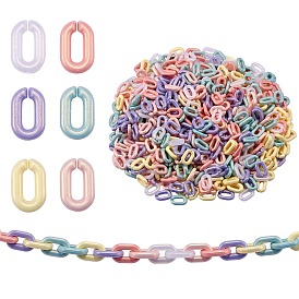 1200Pcs 6 Colors Spray Painted Acrylic Linking Rings, Rubberized Style, Quick Link Connectors, for Cable Chains Making, Faceted, Oval