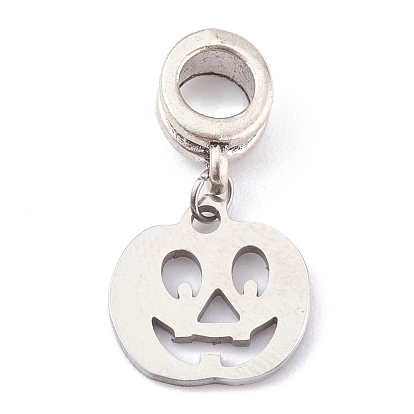 304 Stainless Steel European Dangle Charms, Large Hole Pendants, for Halloween, with Alloy Tube Bails, Pumpkin