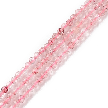 Perlas de cuarzo natural de fresa hebras, facetados, rondo