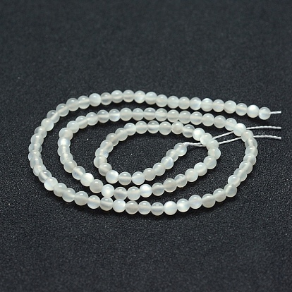 Brins de perles de pierre de lune blanche arc-en-ciel naturel, AA grade, ronde