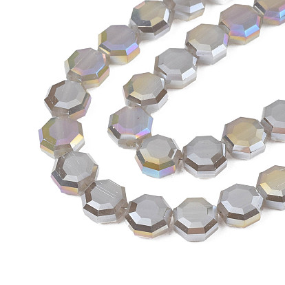 Electroplate Glass Beads Strands, Imitation Jade Beads, AB Color Plated, Faceted, Octagon
