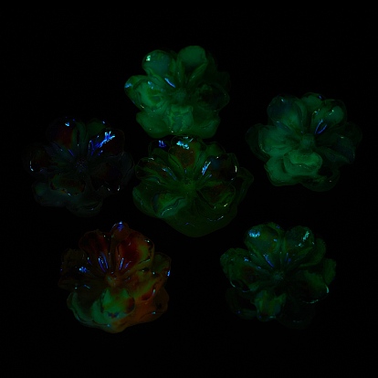 Luminous Resin Cabochons, AB Color, Glow in the Dark Flower