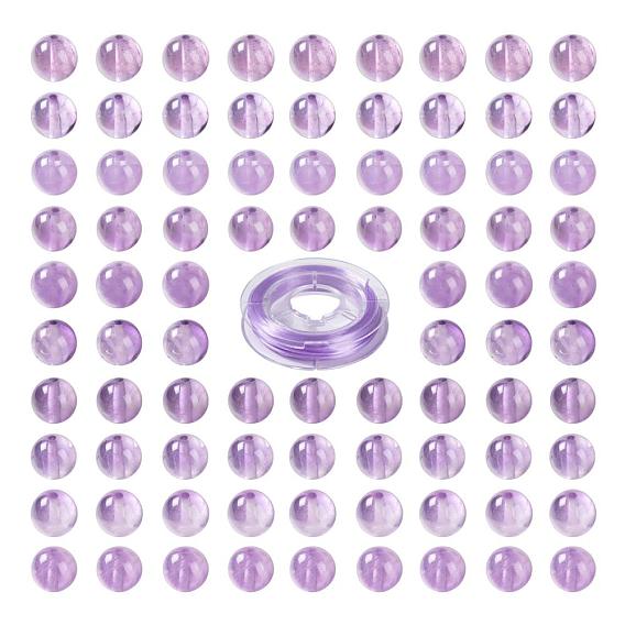 100Pcs 8mm Natural Amethyst Round Beads, with 10m Elastic Crystal Thread, for DIY Stretch Bracelets Making Kits