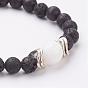 Natural Lava Rock and Gemstone Stretch Bracelets, with Alloy Finding, Antique Silver