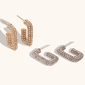 Gold Plated Rectangular Earrings with Sparkling Zirconia Stones - Chic and Luxurious Jewelry