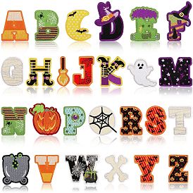 Halloween/noël/pâques/jour de Thanksgiving lettre a ~ z tissu de broderie informatisé fer sur patchs, accessoires de costumes, appliques alphabet