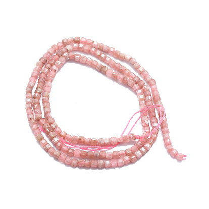 Natural Rhodochrosite Beads Strands, Faceted, Cube