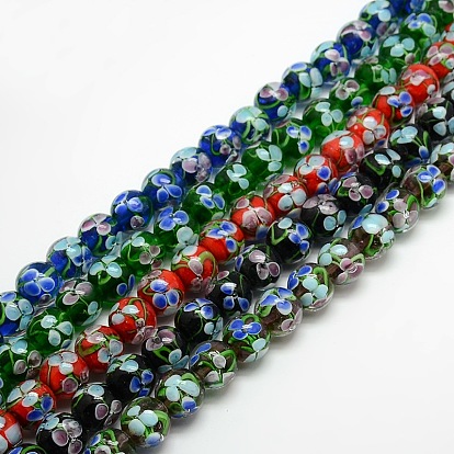 Main fleurs intérieure perles rondes de Murano brins, 11x12mm, Trou: 2mm, Environ 33 pcs/chapelet, 14.17 pouce