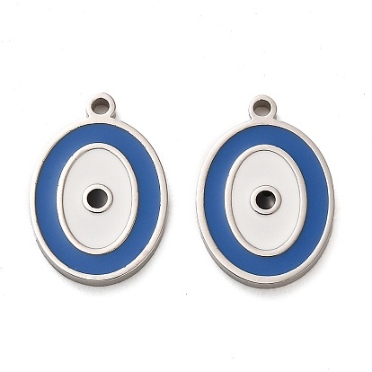 304 Stainless Steel Enamel Pendants, Stainless Steel Color, Oval Charm
