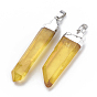 Natural Quartz Crystal Pointed Pendants, with Iron Findings, Plated Platinum, Nuggets, Dyed