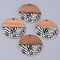 Resin & Walnut Wood Pendants, Two Tone, Flat Round with Leaf