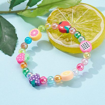 Transparent Acrylic Beads Stretch Kids Bracelets, with Polymer Clay Beads, Mixed Shape