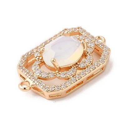 Charms de conector de diamantes de imitación de cristal de latón con cristal k9, eslabones rectangulares chapados en oro claro