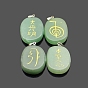 4Pcs 4 Styles Natural Gemstone Pendants, with Platinum Tone Brass Findings, Oval Charm with Religion Reiki symbols Mixed Patterns