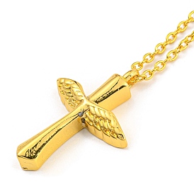 Croix de religion avec colliers à pendentif aile, Colliers de chaîne de câble en alliage de zinc avec fermoir à pince de homard et rallonge de chaîne