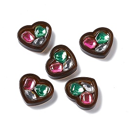 Opaque Acrylic Cabochons, with Rhinestone, Heart