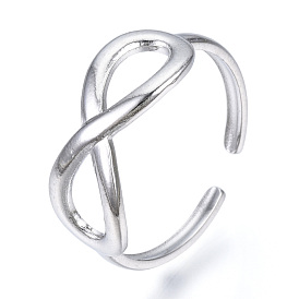 304 anneau de manchette ouvert à l'infini en acier inoxydable, anneau creux pour femme