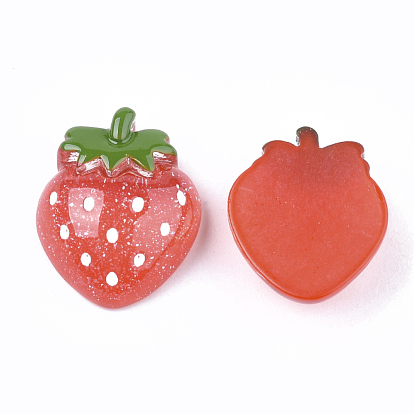 Resin Cabochons, with Glitter Powder, Strawberry