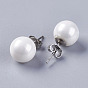 Electroplate Shell Pearl Ball Stud Earrings, with 304 Stainless Steel Findings