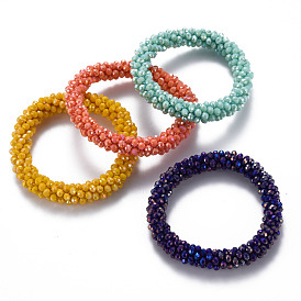AB Color Plated Faceted Opaque Glass Beads Stretch Bracelets, Womens Fashion Handmade Jewelry