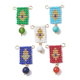 MIYUKI Rocailles Seed Loom Pattern, with Natural & Synthetic Mixed Gemstone, Rectangle Links Connectors