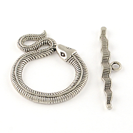 Fermoirs tops à serpent de style tibétain, sans cadmium et sans nickel et sans plomb, snake: 46x36x3 mm, trou: 4 mm, bar: 51x10x3 mm, trou: 3 mm, sur 93 définit / 1000 g