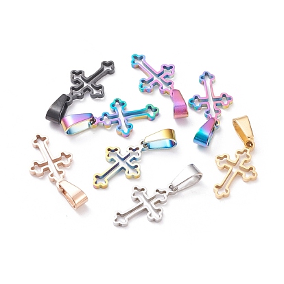 Ion Plating(IP) 304 Stainless Steel Pendants, Laser Cut, Hollow Cross