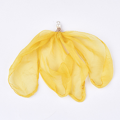 Gros pendentifs en organza, avec des résultats de fer et de perles d'imitation en plastique ABS, fleur, or et de lumière