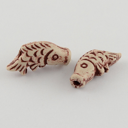 Handmade China Clay Beads Antique Porcelain Beads, Ceramic Fish Beads for Beaded Jewelry Making, 28x13x8mm, Hole: 2mm