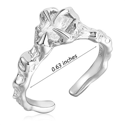 925 Sterling Silver Claw Open Cuff Ring, Cubic Zirconia Gothic Ring for Women, Platinum
