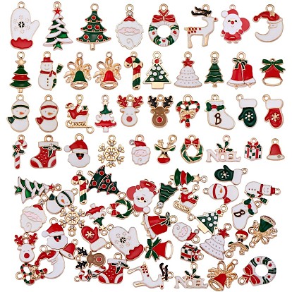 38Pcs Christmas Alloy Enamel Pendants, with Rhinestone,  Santa Claus & Snowflake & Christmas Tree & Reindeer/Stag, for Jewelry Necklace Nracelet Earring Making Crafts