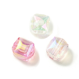 UV Plating Rainbow Iridescent Acrylic Beads, Quadrangle