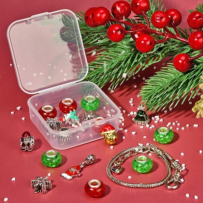 Набор для изготовления европейских браслетов своими руками, включая латунный европейский браслет, Рождественская елка, Санта-Клаус, перчатка, карамельная трость, эмалированные бусины, подвески и бусины из смолы