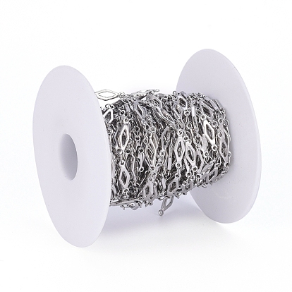 304 Stainless Steel Link Chains, Soldered, with Spool, Hollow Rhombus